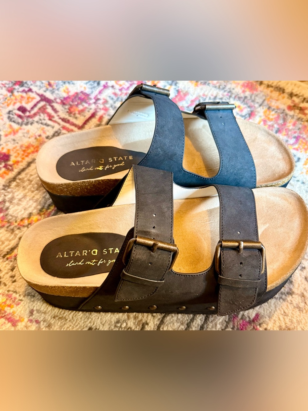 Altar'd State Women’s Black Double-Buckle Sandals